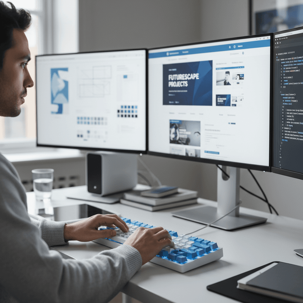 Web designer at work on digital projects